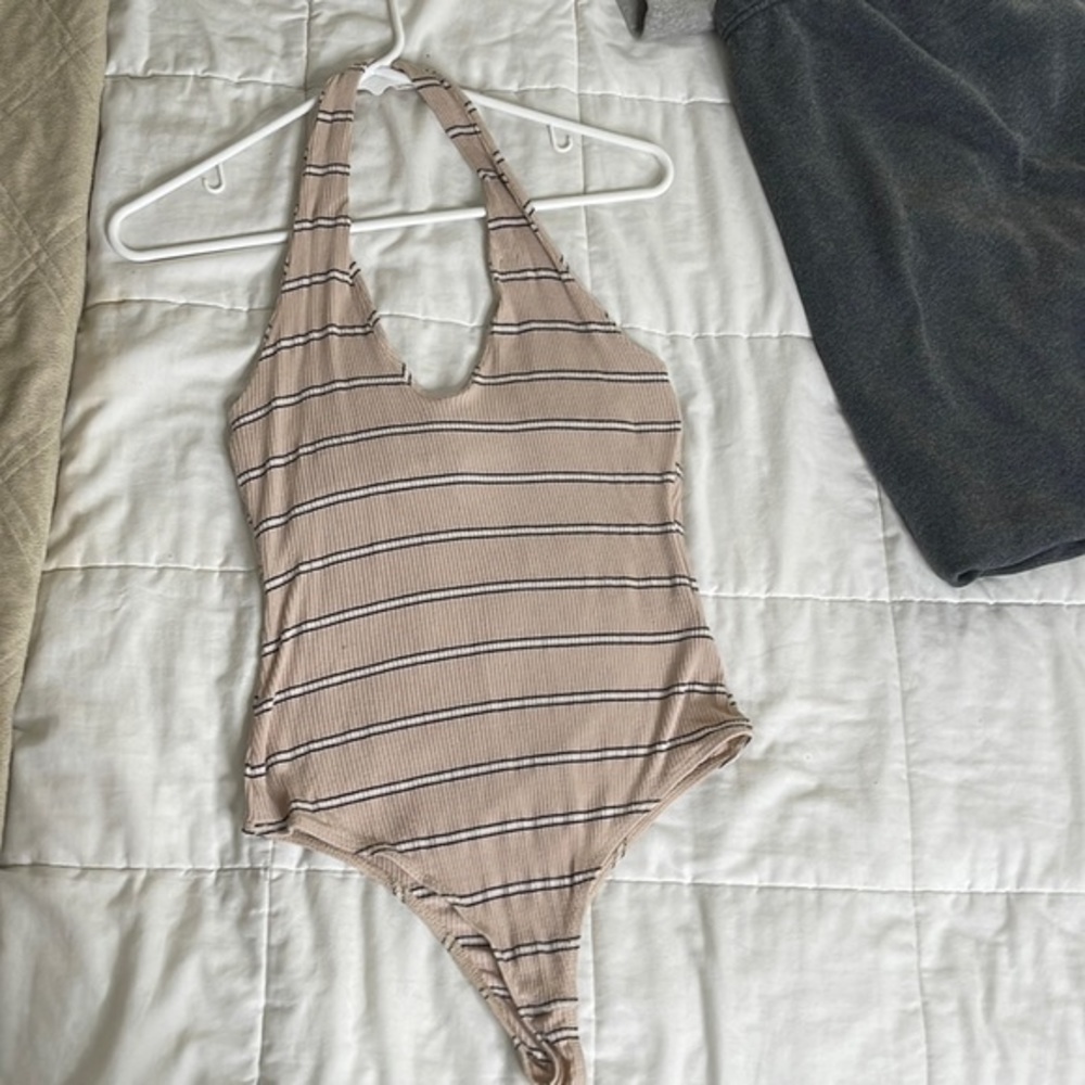 la hearts striped thong‎ halter bodysuit